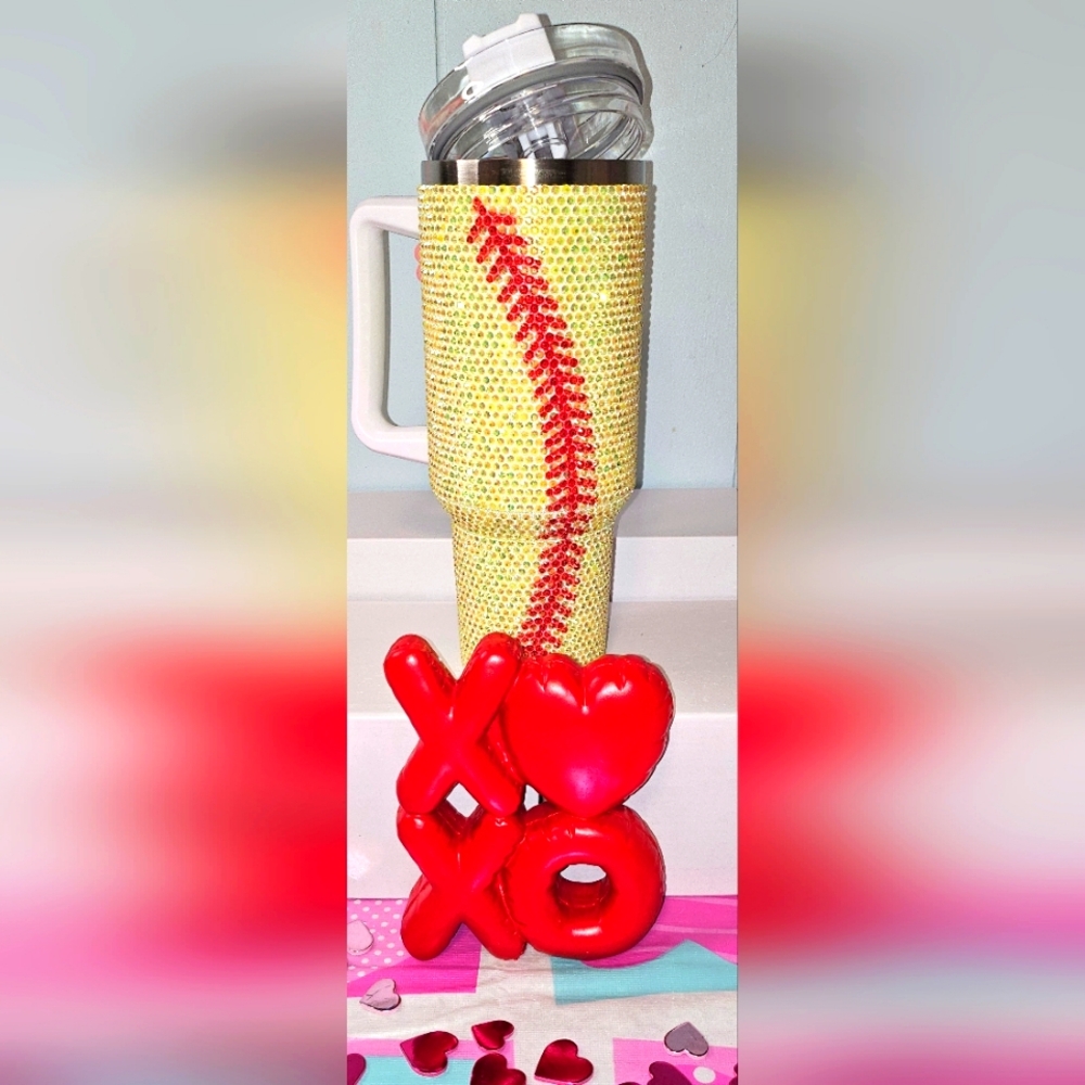 Baseball Stitch Insulated Tumbler with Straw